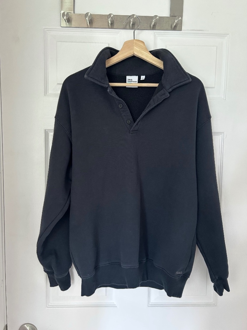 Tna COZY FLEECE BOYFRIEND POLO SWEATSHIRT - Size S - washed black